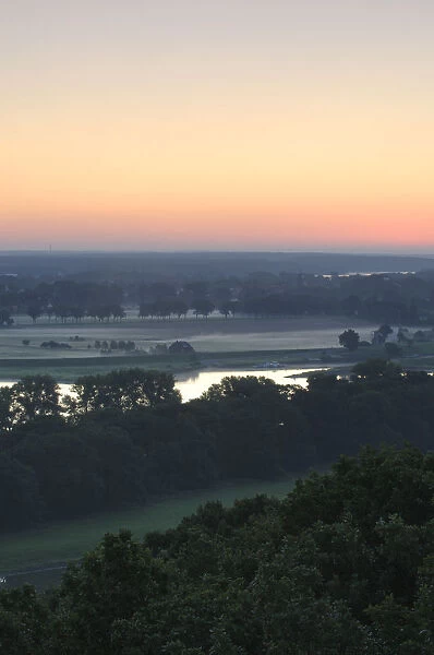 Elbe River at sunrise, Elbe Biosphere Reserve, Lower Saxony, Germany, July 2008