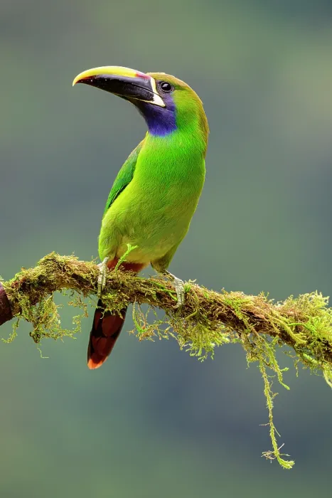 Framed Print : Emerald toucanet (Aulacorhynchus prasinus) or Blue-throated toucanet (Aulacorhynchus caeruleogularis) perched on branch in montane forest understorey, Savegre Valley Framed Print : Emerald toucanet (Aulacorhynchus prasinus) or Blue-throated toucanet (Aulacorhynchus caeruleogularis) perched on branch in montane forest understorey, Savegre Valley