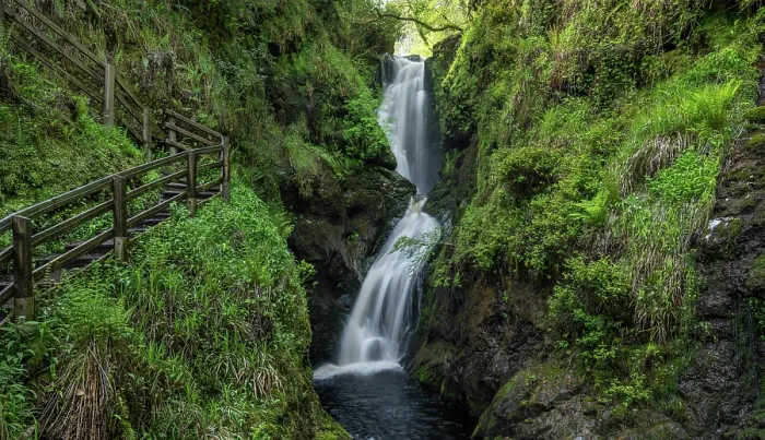 Framed Print : Ess-Na-Larach waterfall on the Glenariff River, Glenariff Forest Park, County Antrim, Northern Ireland, UK. May, 2024 Framed Print : Ess-Na-Larach waterfall on the Glenariff River, Glenariff Forest Park, County Antrim, Northern Ireland, UK. May, 2024