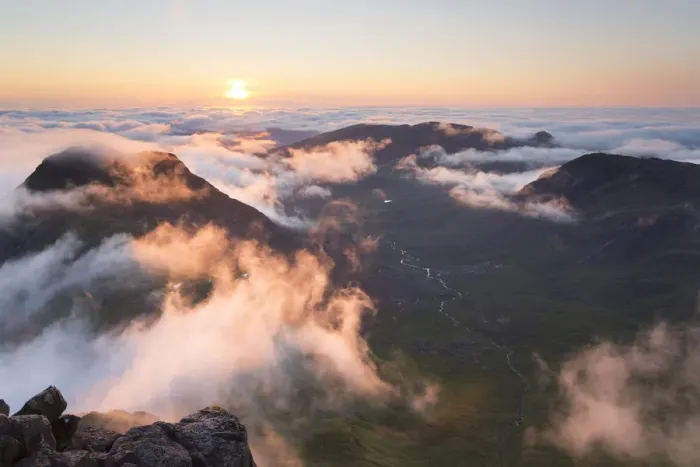 Framed Print : Evening view from Askival mountain over inversion layer and the Atlantic corrie, Isle of Rum Framed Print : Evening view from Askival mountain over inversion layer and the Atlantic corrie, Isle of Rum