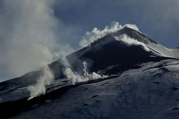 Fumaroles on the South East crater of Mount Etna Volcano, Sicily, Italy, May 2009