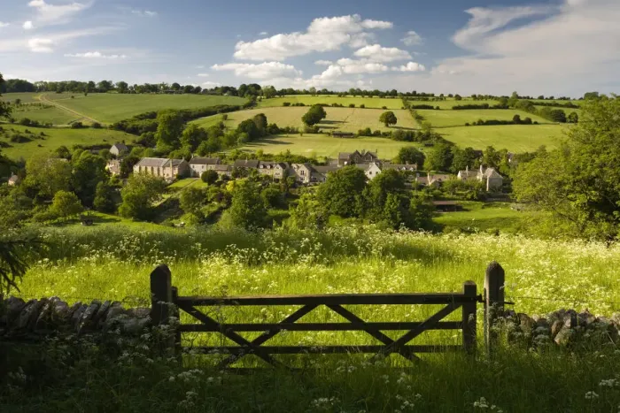 Framed Print : Gate into field looking towards Naunton, The Cotswolds, Gloucestershire Framed Print : Gate into field looking towards Naunton, The Cotswolds, Gloucestershire