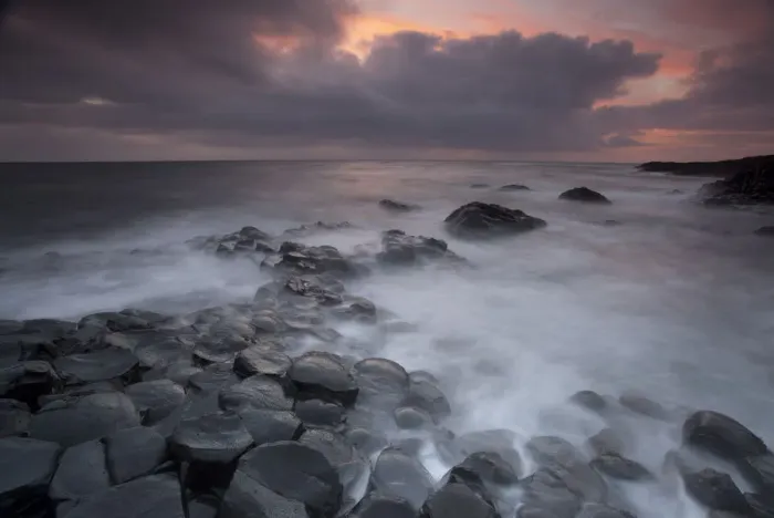 Framed Print : Giants Causeway at dusk, County Antrim, Northern Ireland, UK, June 2010. Looking out to sea Framed Print : Giants Causeway at dusk, County Antrim, Northern Ireland, UK, June 2010. Looking out to sea