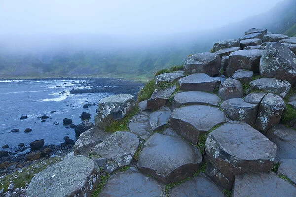 Giants Causeway, UNESCO World Heritage Site in mist, County Antrim, Northern Ireland