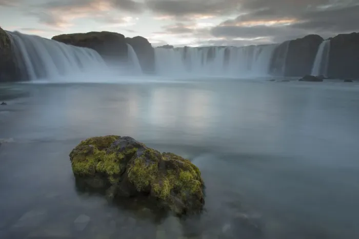 Framed Print : Godafoss waterfall at sunset, Myvatn, Iceland, September 2013 Framed Print : Godafoss waterfall at sunset, Myvatn, Iceland, September 2013