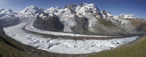 Gorner Glacier with meltwater channels, and Breithorn, Valais Alps, Canton Valais  /  Wallis