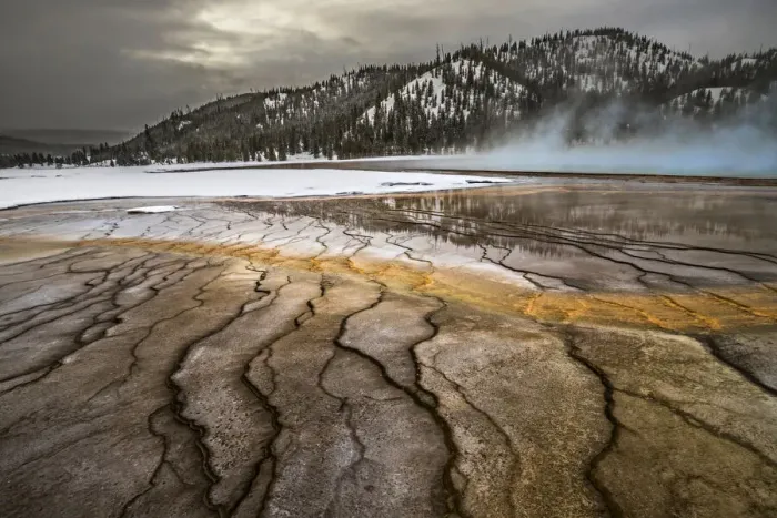 Framed Print : Grand Prismatic Springs on cold winter day with mist / vapour, Yellowstone National Park Framed Print : Grand Prismatic Springs on cold winter day with mist / vapour, Yellowstone National Park