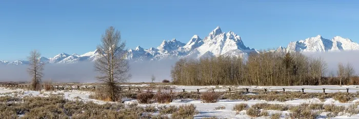 Framed Print : Grand Teton mountains and Snake River Valley in winter, Grand Teton National Park, Jackson Hole, Wyoming, USA. January, 2018 Framed Print : Grand Teton mountains and Snake River Valley in winter, Grand Teton National Park, Jackson Hole, Wyoming, USA. January, 2018
