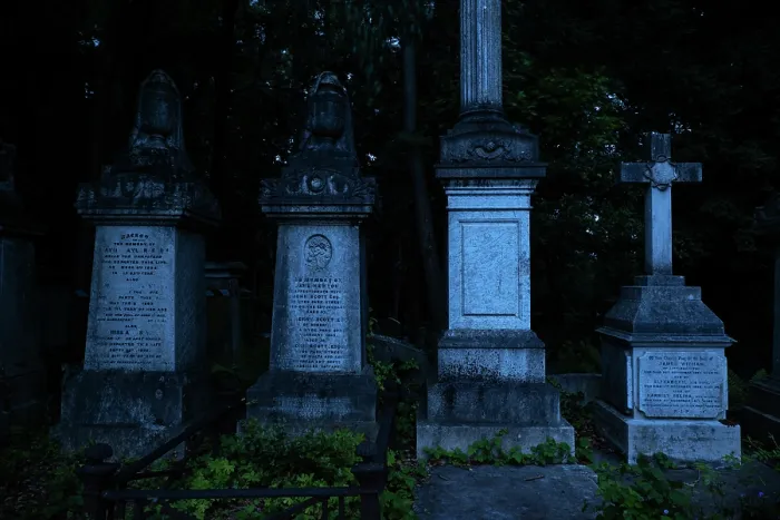 Framed Print : Gravestones at dusk, Highgate cemetery, London, England, UK. July, 2023 Framed Print : Gravestones at dusk, Highgate cemetery, London, England, UK. July, 2023