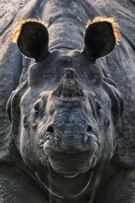 Framed Print : Greater one-horned rhinoceros (Rhinoceros unicornis) close up, Kaziranga National Park, India. January