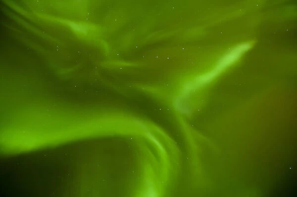 Green aurora borealis light in night sky, Senja, Norway, February 2012