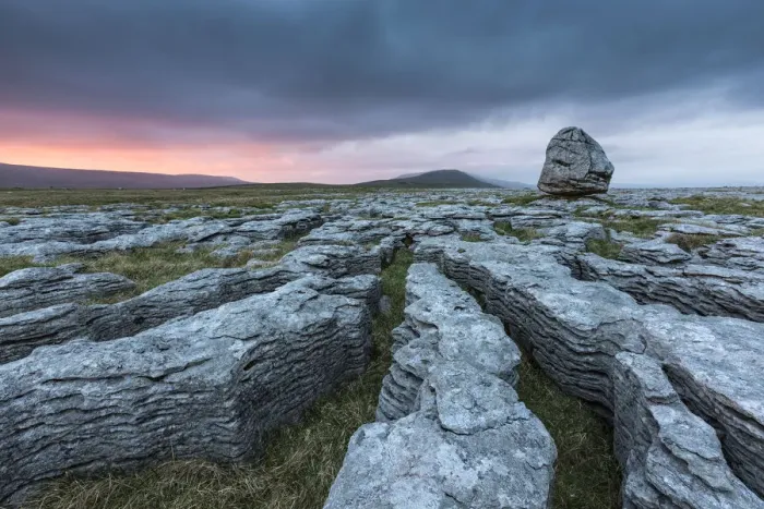 Framed Print : Grykes in limestone pavement at sunset, , Twisteleton Scar End, Yorkshire Dales National Park