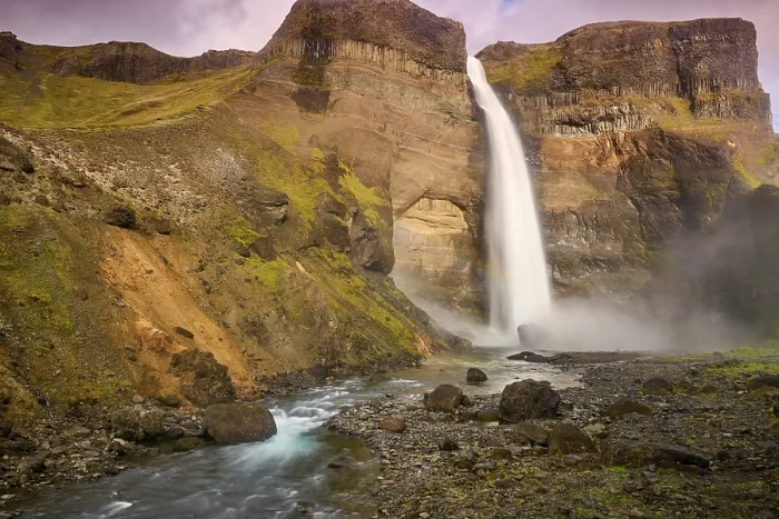 Framed Print : Haifoss waterfall cascading over steep cliffs, Fossa river, Fossadalur, Iceland. September, 2023