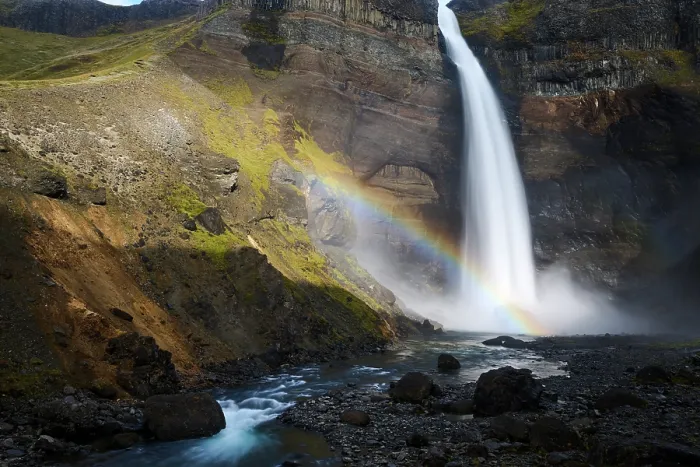 Framed Print : Haifoss waterfall cascading over steep cliffs with rainbow, Fossa river, Fossadalur, Iceland. September, 2023 Framed Print : Haifoss waterfall cascading over steep cliffs with rainbow, Fossa river, Fossadalur, Iceland. September, 2023