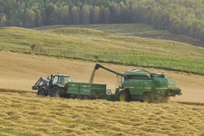 Framed Print : Harvesting barley crop in late summer, Scotland, UK Framed Print : Harvesting barley crop in late summer, Scotland, UK