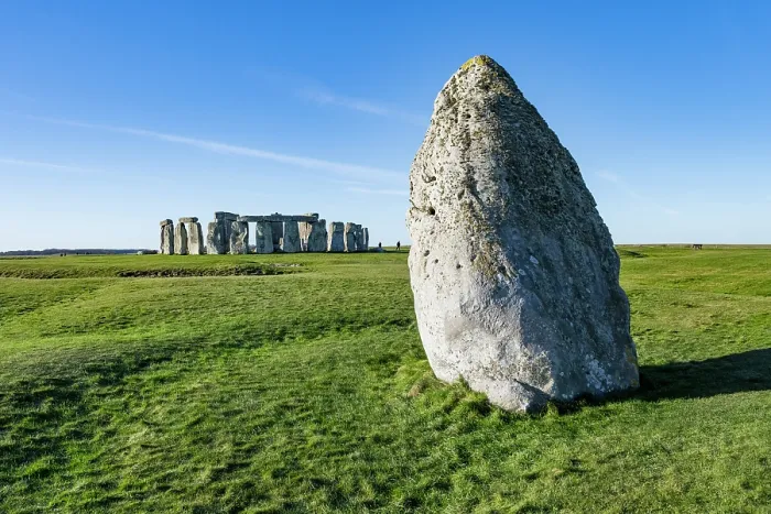 Framed Print : The Heel Stone, an unworked Sarsen stone, with Stonehenge in background, World Heritage Site, Wiltshire, England, UK. January, 2024 Framed Print : The Heel Stone, an unworked Sarsen stone, with Stonehenge in background, World Heritage Site, Wiltshire, England, UK. January, 2024