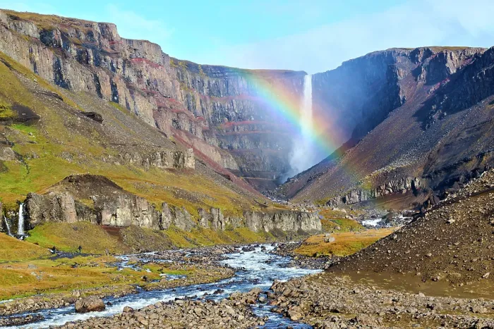 Framed Print : Hengifoss waterfall with rainbow surrounded by basalt cliffs, Hengifoss River, Iceland. September, 2023 Framed Print : Hengifoss waterfall with rainbow surrounded by basalt cliffs, Hengifoss River, Iceland. September, 2023