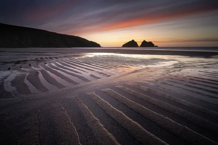 Framed Print : Holywell Bay at low tide, ripples and reflections at sunset, looking towards Carter's Rocks, Holywell Bay, near Newquay, Cornwall, UK. March 2021 Framed Print : Holywell Bay at low tide, ripples and reflections at sunset, looking towards Carter's Rocks, Holywell Bay, near Newquay, Cornwall, UK. March 2021