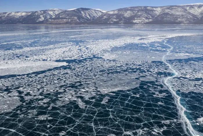 Framed Print : Ice with cracks on Lake Baikal, aerial shot. Photographed for The Freshwater Project extended Framed Print : Ice with cracks on Lake Baikal, aerial shot. Photographed for The Freshwater Project extended