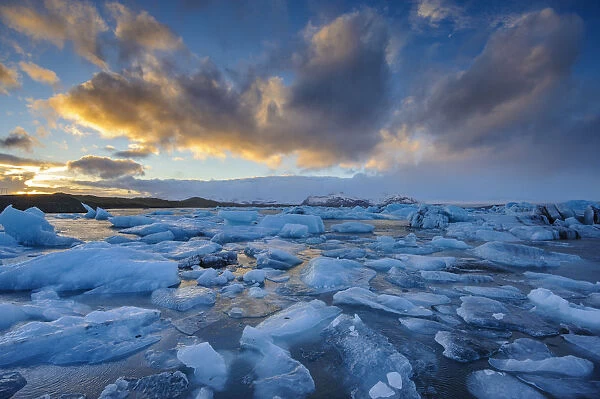 Ice floating on Jokulsarlon glacial lake, Vatnajokull glacier, Iceland, November 2012