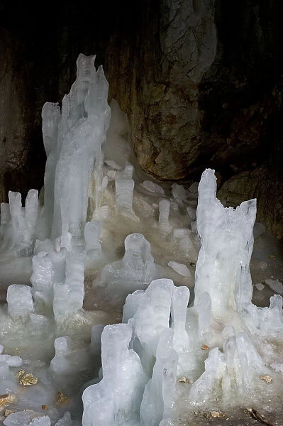 Ice forming stalagmite structures in Ledena Pecina (an ice cave) inside Obla Glava
