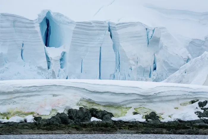 Framed Print : Ice shelf with crevasses along the shore, Antarctic Peninsula, Antarctica. January, 2023 Framed Print : Ice shelf with crevasses along the shore, Antarctic Peninsula, Antarctica. January, 2023