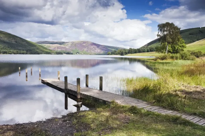 Framed Print : Jetty extending out into St Marys Loch, Scottish Borders, Scotland, September 2011 Framed Print : Jetty extending out into St Marys Loch, Scottish Borders, Scotland, September 2011