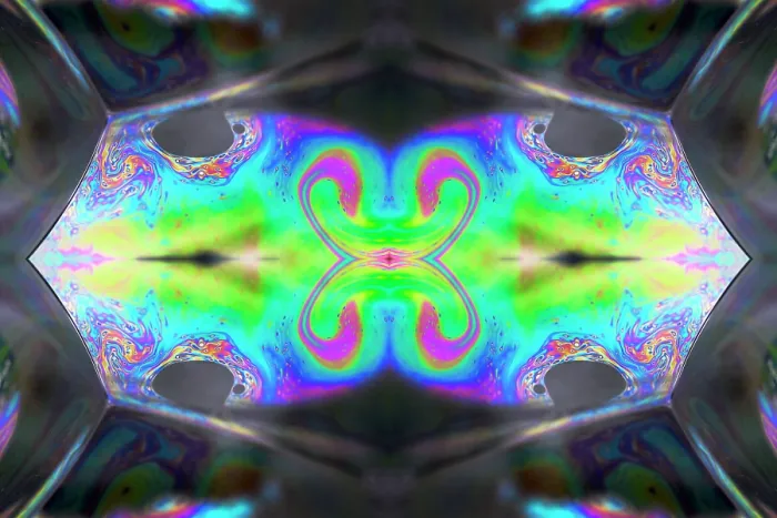 Framed Print : Kaleidoscope montage ofm patterns on soap bubble showing light interference patterns Framed Print : Kaleidoscope montage ofm patterns on soap bubble showing light interference patterns