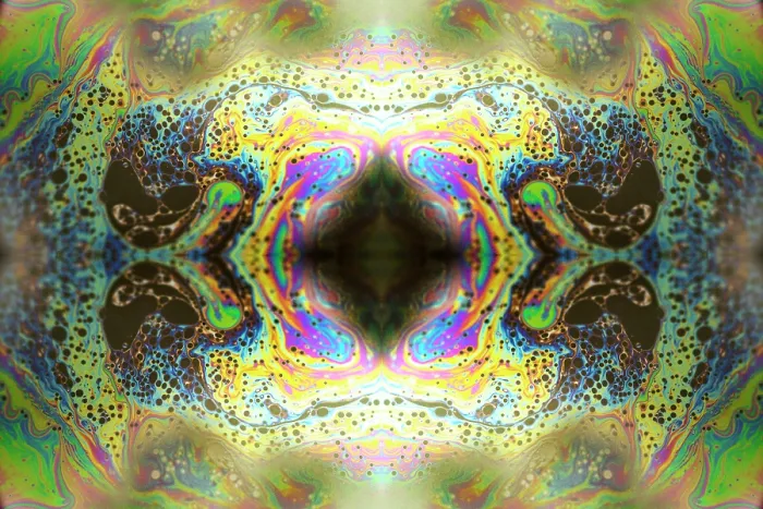 Framed Print : Kaleidoscope montage ofm patterns on soap bubble showing light interference patterns Framed Print : Kaleidoscope montage ofm patterns on soap bubble showing light interference patterns