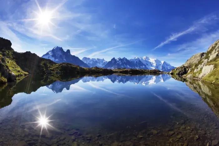 Framed Print : Lacs des Cheserys with Aiguilles de Chamonix, Haute Savoie, France, Europe, September