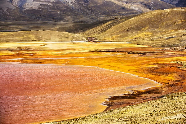 Laguna Miluni a reservoir fed by glacial melt water from the Andean peak of Huayna Potosi
