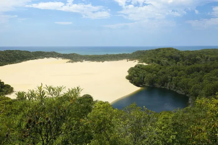 Framed Print : Lake Wabby among sand dunes and forest. Fraser Island UNESCO World Heritage Site Framed Print : Lake Wabby among sand dunes and forest. Fraser Island UNESCO World Heritage Site