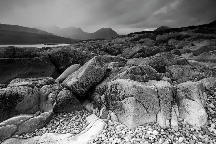 Framed Print : Landscape view of Camus Malag beach on Loch Slapin, looking towards the Cuillin Hills, Isle of Skye, Inner Hebrides, Scotland, UK, October 2012 Framed Print : Landscape view of Camus Malag beach on Loch Slapin, looking towards the Cuillin Hills, Isle of Skye, Inner Hebrides, Scotland, UK, October 2012