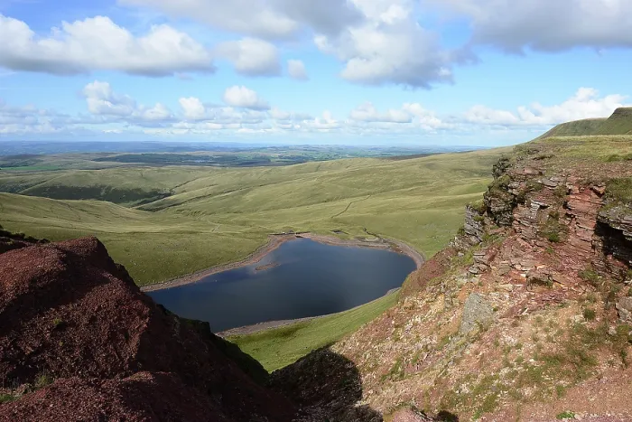 Framed Print : Llyn y Fan Fach as seen from Bannau Sir Gaer, Black Mountains, Brecon Beacons National Park, Carmarthenshire, Wales, UK. September, 2018 Framed Print : Llyn y Fan Fach as seen from Bannau Sir Gaer, Black Mountains, Brecon Beacons National Park, Carmarthenshire, Wales, UK. September, 2018