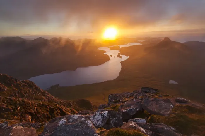 Framed Print : Loch Lurgainn and Stac Pollaidh from Cul Beag, at sunset, Assynt, Highlands, Scotland Framed Print : Loch Lurgainn and Stac Pollaidh from Cul Beag, at sunset, Assynt, Highlands, Scotland