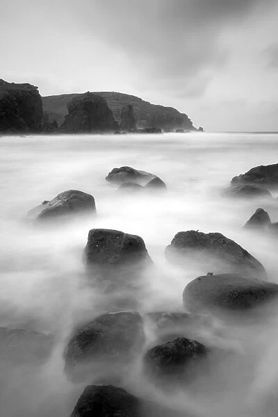 Long exposure of sea, with rocks in foreground, Bagh Dhail Mor, Isle of Lewis, Outer Hebrides, Scotland, UK, October 2011