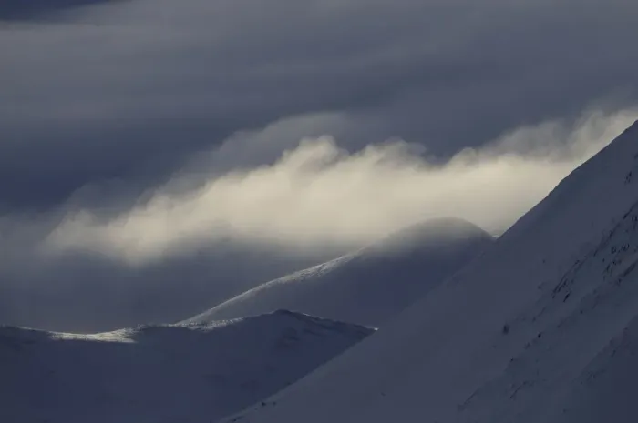 Framed Print : Low clouds over snow covered hills, Dovrefjell National Park, Norway, February 2009 Framed Print : Low clouds over snow covered hills, Dovrefjell National Park, Norway, February 2009