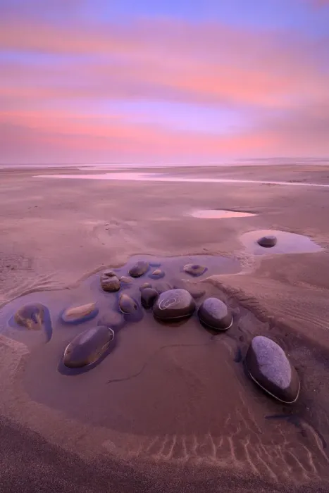 Framed Print : Low tide on Westward Ho! beach, tinged pink at sunrise. Devon, England, UK. February 2020 Framed Print : Low tide on Westward Ho! beach, tinged pink at sunrise. Devon, England, UK. February 2020