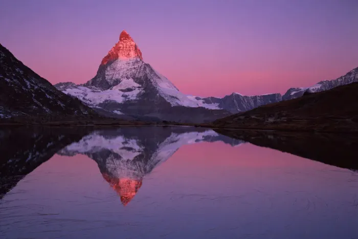 Framed Print : Matterhorn (4, 478m) with reflection in Lake Riffel at sunrise, Switzerland, September 2008