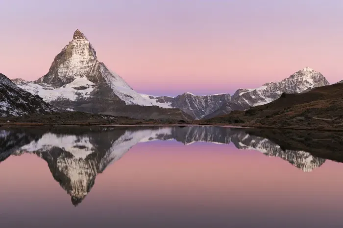 Framed Print : Matterhorn at sunrise in autumn with reflection in the Riffelsee. Zermatt, Valais Framed Print : Matterhorn at sunrise in autumn with reflection in the Riffelsee. Zermatt, Valais