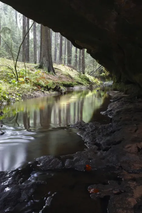 Framed Print : Mezni Potok / Stream flowing underneath a rock, Rynartice, Ceske Svycarsko / Bohemian Framed Print : Mezni Potok / Stream flowing underneath a rock, Rynartice, Ceske Svycarsko / Bohemian