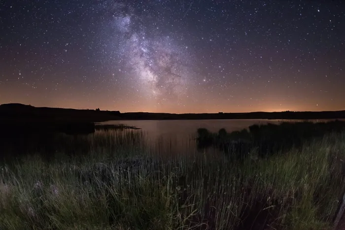 Framed Print : Milky Way over Lake Saint-Andeol, Marchastel, Lozere department, Aubrac, France. July, 2022