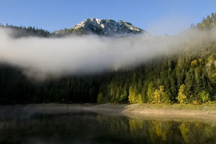 Framed Print : Mist over Black Lake with Big Bear peak in the distance, Durmitor NP, Montenegro Framed Print : Mist over Black Lake with Big Bear peak in the distance, Durmitor NP, Montenegro