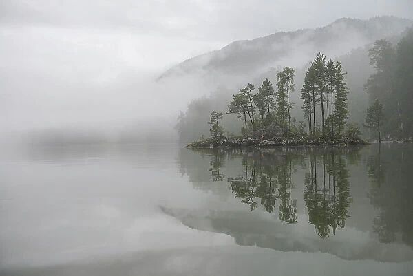 Mist over Teletskoye Lake. Altai Nature Reserve. Golden Mountains of Altai UNESCO World Heritage Site, Russia. July 2013