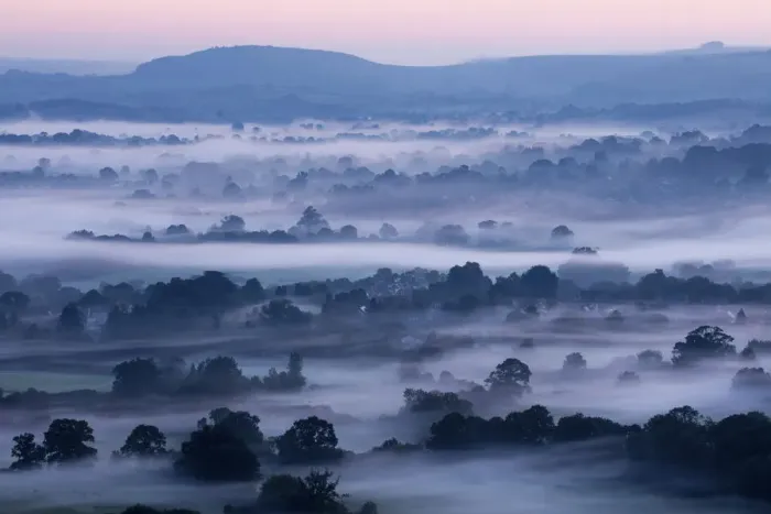 Framed Print : Misty morning in the Blackmore Vale, Dorset, England, UK, September 2015 Framed Print : Misty morning in the Blackmore Vale, Dorset, England, UK, September 2015