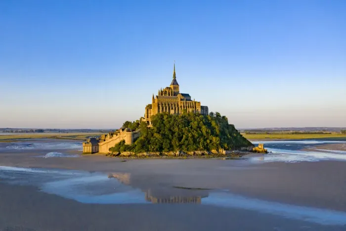 Framed Print : Mont-Saint-Michel at low tide, Normandy, France. July 2019 Framed Print : Mont-Saint-Michel at low tide, Normandy, France. July 2019