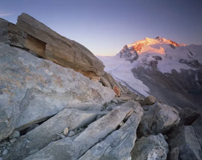 Framed Print : Monte Rosa (4, 634m) viewed from Hohtlligrat, at sunset, Wallis, Switzerland, September Framed Print : Monte Rosa (4, 634m) viewed from Hohtlligrat, at sunset, Wallis, Switzerland, September