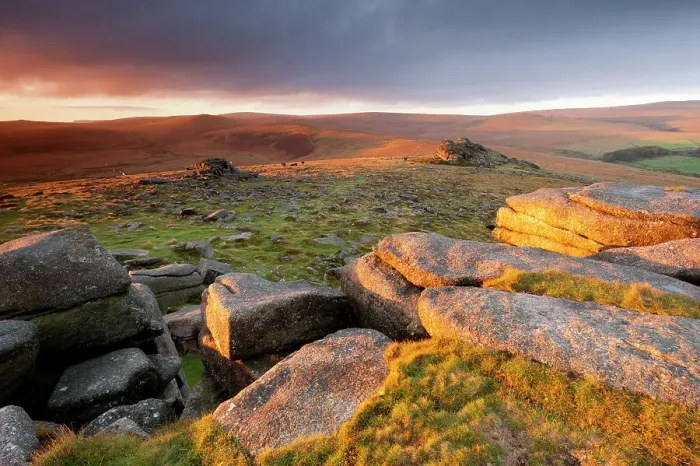 Framed Print : Moorland view at Belstone with granite outcrops in the foreground, near Okehampton, Dartmoor National Park, Devon, England, UK, October 2011 Framed Print : Moorland view at Belstone with granite outcrops in the foreground, near Okehampton, Dartmoor National Park, Devon, England, UK, October 2011