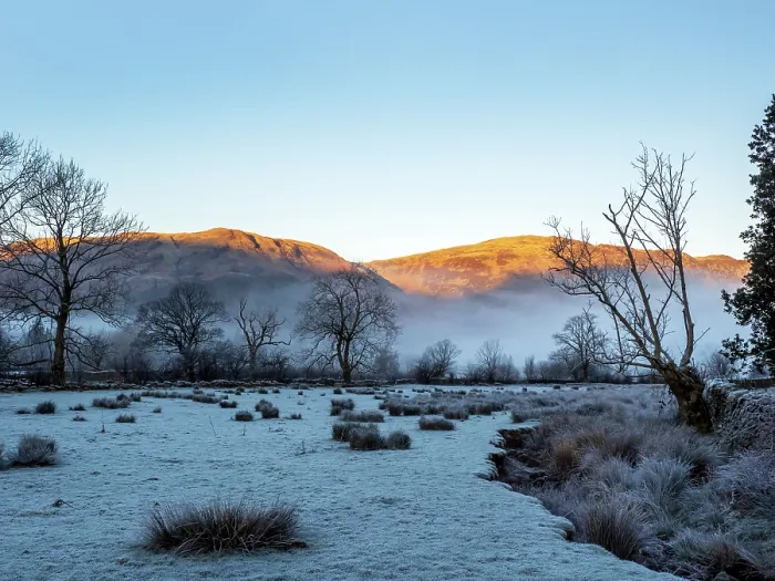 Framed Print : Morning mist across frost-covered landscape, Borrowdale, Lake District, Cumbria, UK. December, 2022 Framed Print : Morning mist across frost-covered landscape, Borrowdale, Lake District, Cumbria, UK. December, 2022