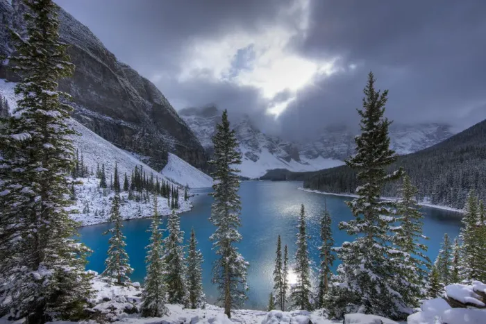 Framed Print : Morraine Lake, in the Valley of the Ten Peaks, after recent snowfall, Banff National Park Framed Print : Morraine Lake, in the Valley of the Ten Peaks, after recent snowfall, Banff National Park